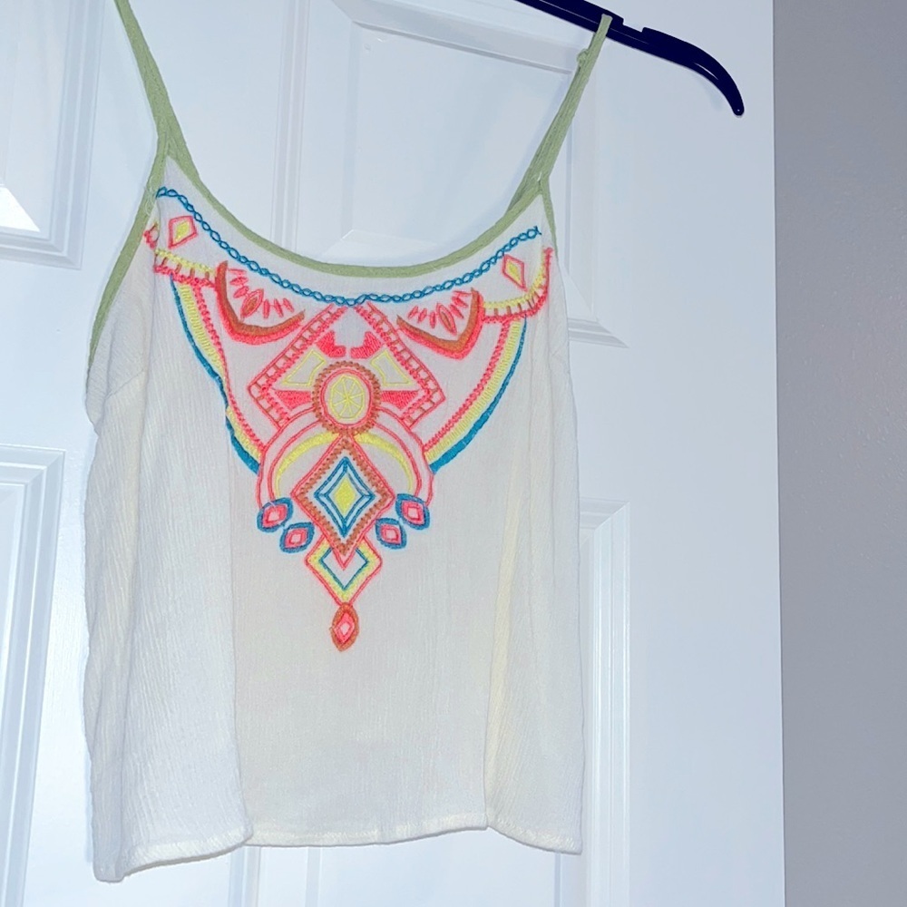 Small Flying Tomato White Aztec Pattern Boho Crop… - image 2